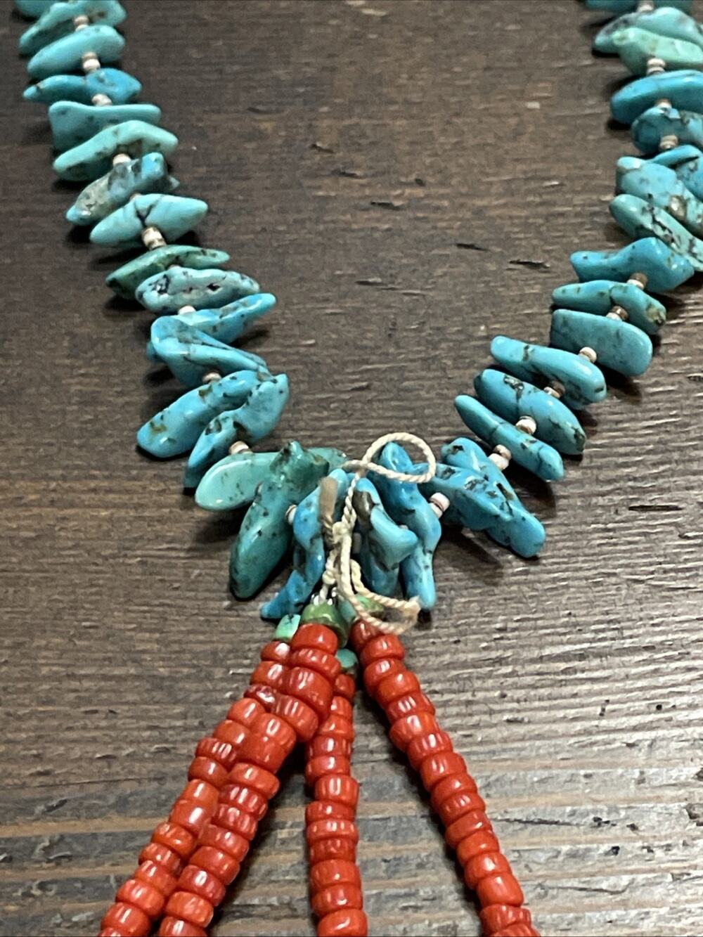Vtg Santo Domingo Turquoise & Coral Jacla Necklace -2 Strands Jaclas 17”